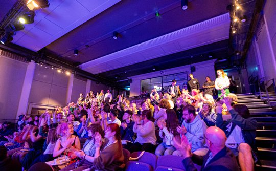 Audience applauding in a full theatre