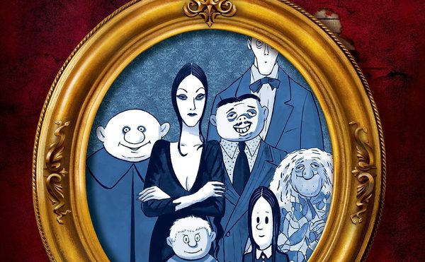 Black and white protrait of the Adams Family