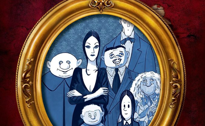 Black and white protrait of the Adams Family