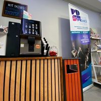 Coffee and water machine in the reception area